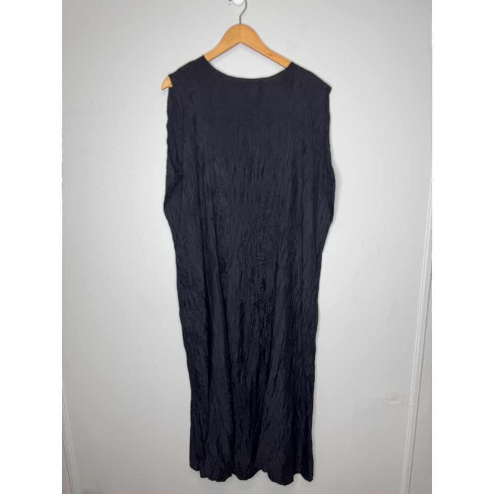 Lee Andersen Womens Black Crinkle Textured Sleeveless Lagenlook Midi Dress L